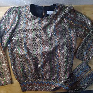 Vintage Another Thyme Rainbow Sequins Wrap Top Shirt Blouse